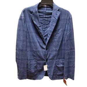 BOGLIOLI Italian Light Linen Jacket Blue Plaid Casual Summer EU50 Men's Large